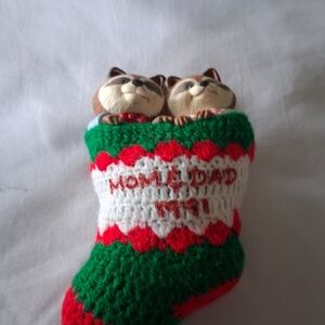 Holiday Stocking with Racoons Mom And Dad 1991